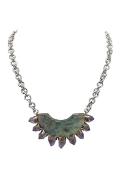 Silver Turquoise and Amethyst Spike Pendant Necklace