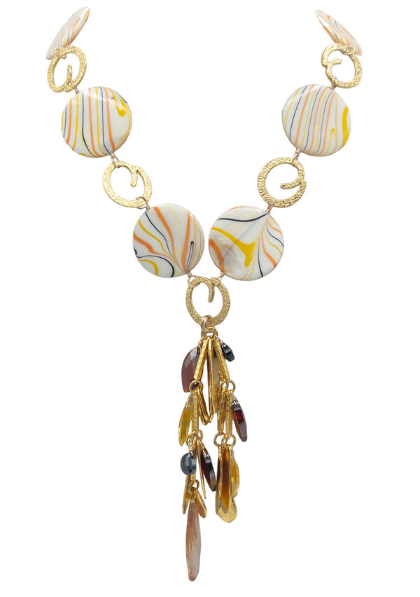 Shell Coin Multi Stone Pendant Necklace