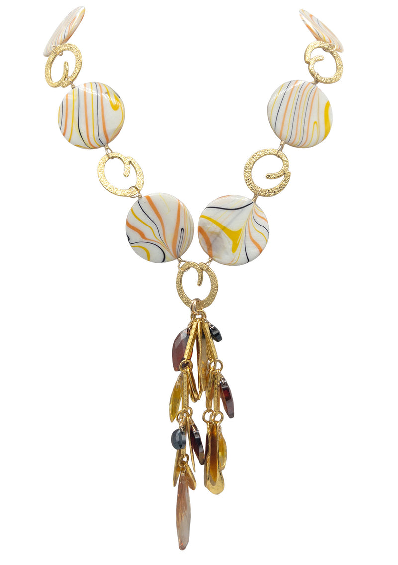Shell Coin Multi Stone Pendant Necklace