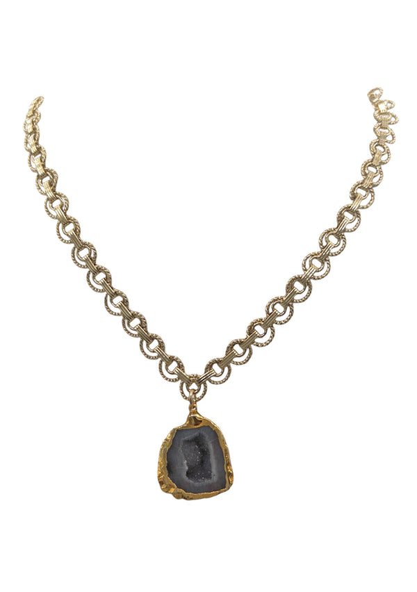 Geode Drusy in Gold Foil Pendant Necklace