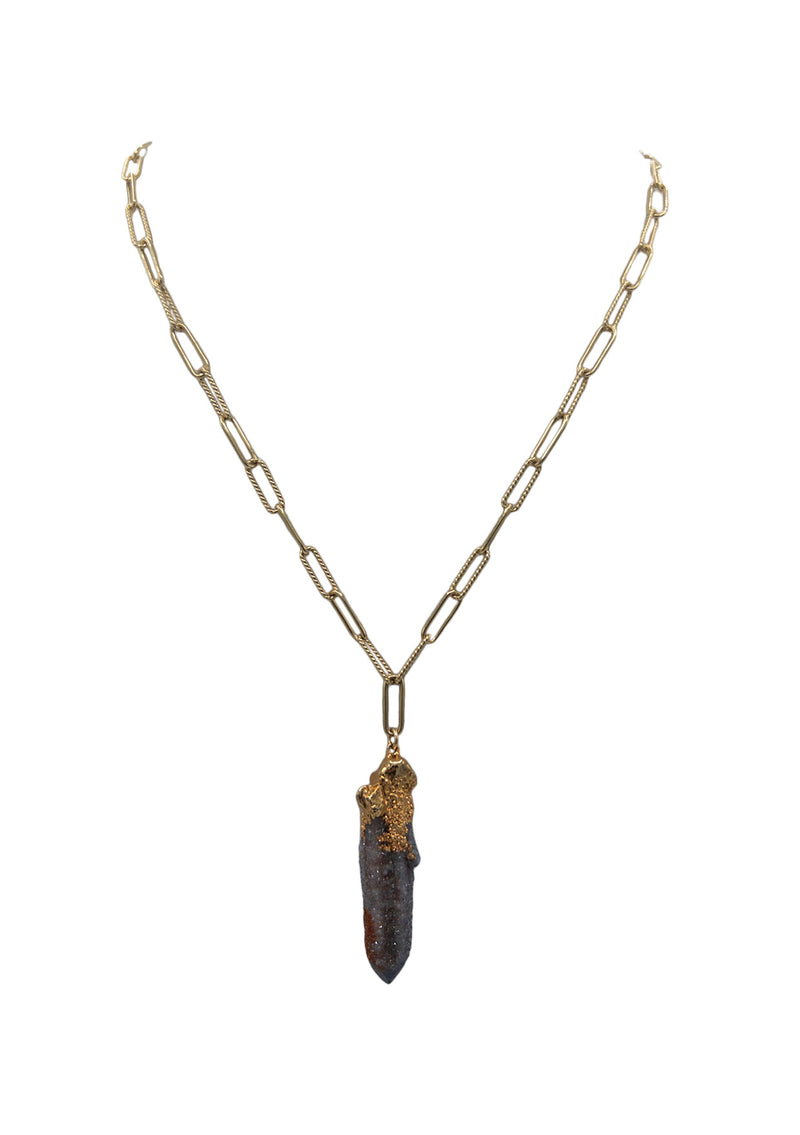 Drusy Spike in Gold Foil Pendant Necklace