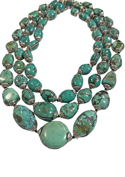 One of a Kind Turquoise Sterling Silver Tibetan Necklace