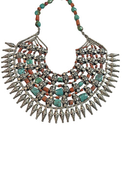 One of a Kind Turquoise Coral Sterling Silver Tibetan Necklace