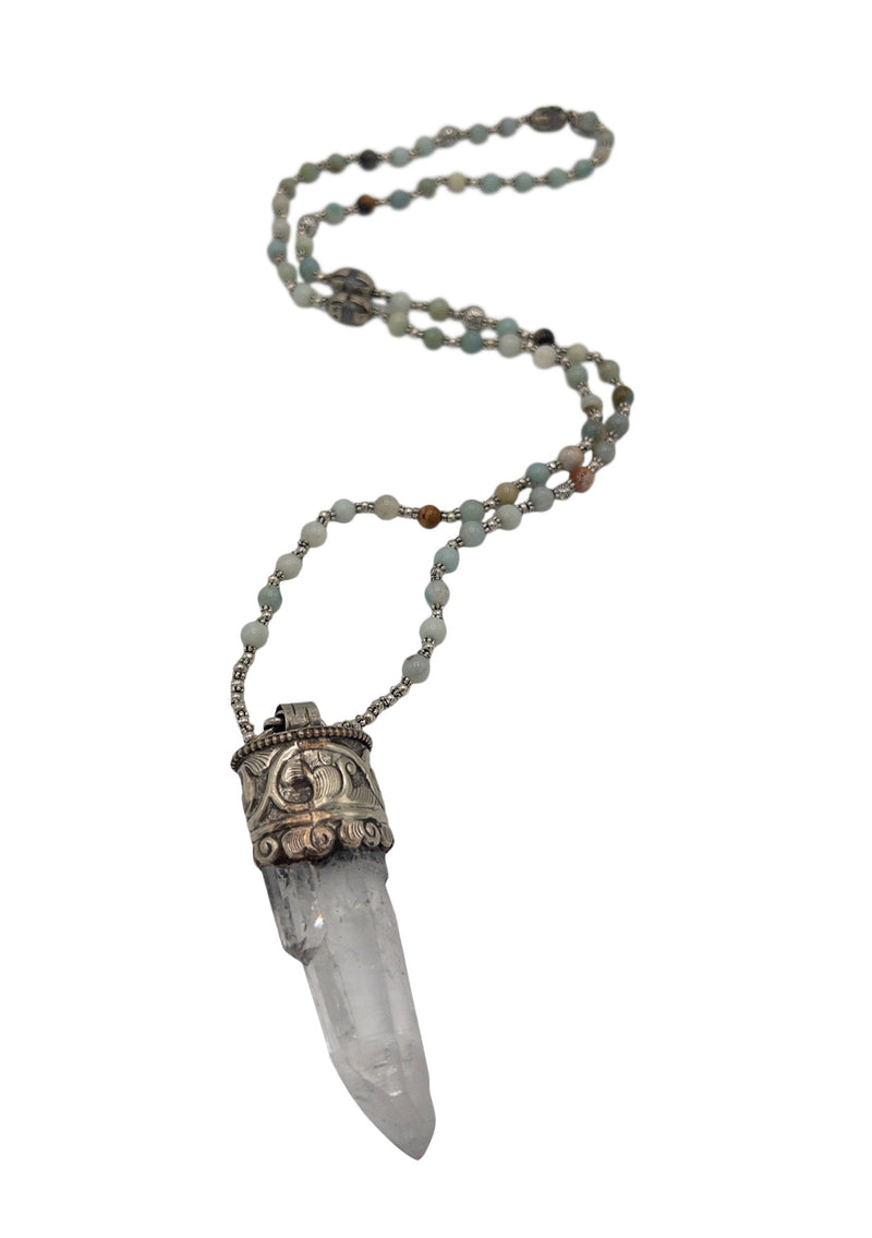 Amazonite Clear Quartz Ethnic Pendant Necklace