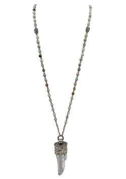 Amazonite Clear Quartz Ethnic Pendant Necklace