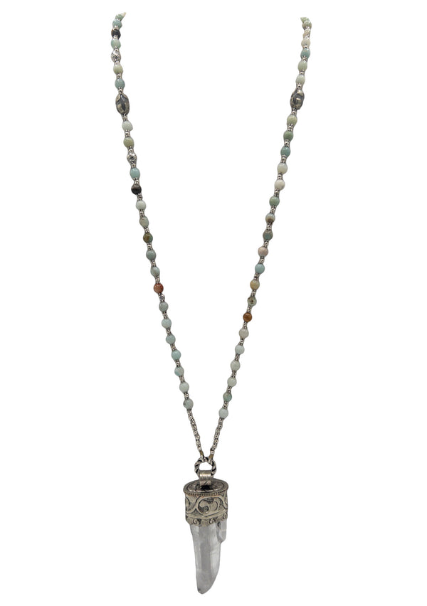 Amazonite Clear Quartz Ethnic Pendant Necklace