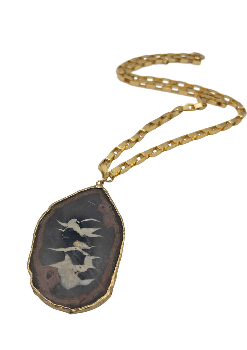 Geode  Slice in Gold Foil Pendant Necklace