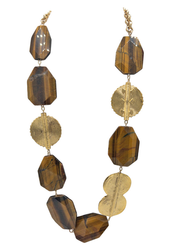 Tiger's Eye Gold Medallion Necklace