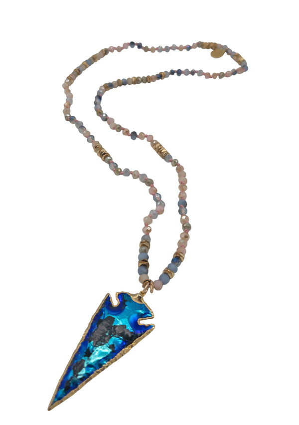 Blue Titanium Quartz Arrowhead Pendant Necklace