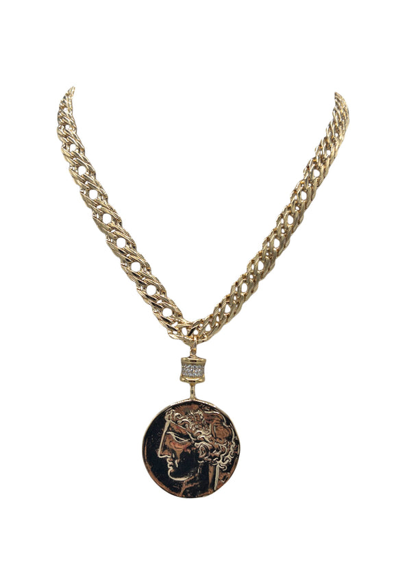 Diamond Illusion Coin Pendant Necklace