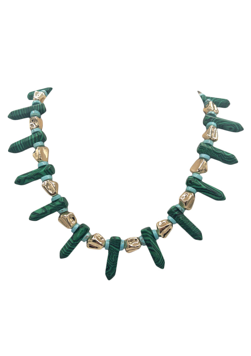 Malachite Spike Gold Accent Necklace