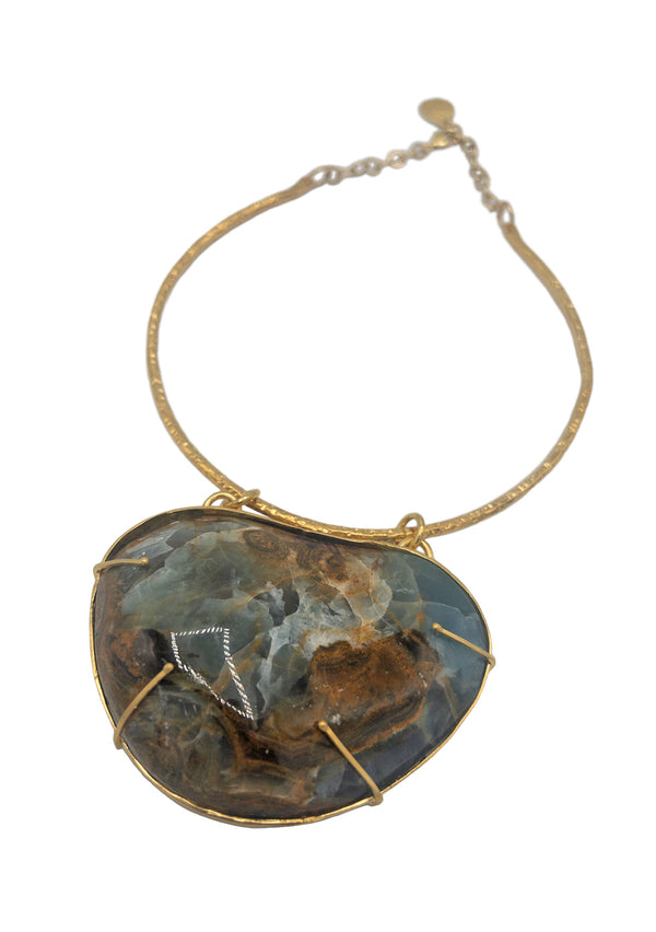 Aqua Marine Pendant Gold Bar Necklace