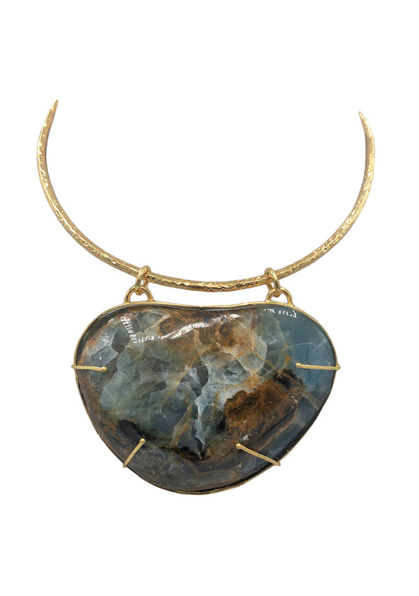 Aqua Marine Pendant Gold Bar Necklace