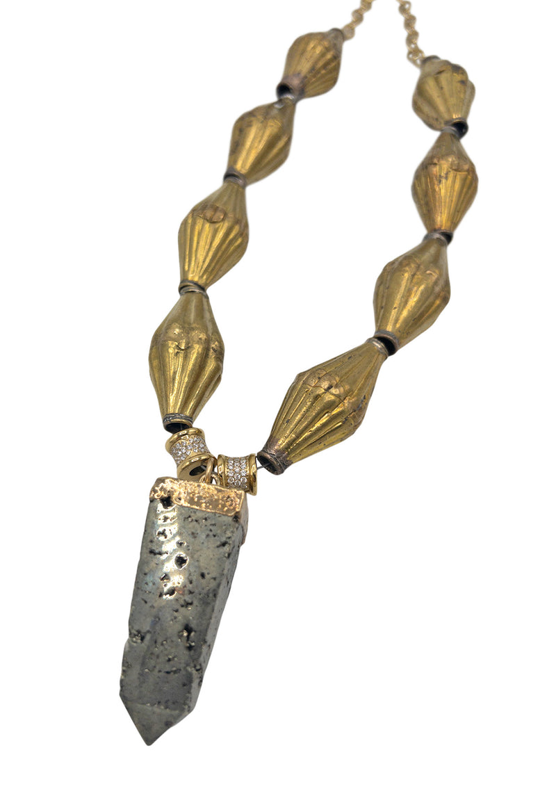 Brass Beads and Pyrite Pendant Necklace