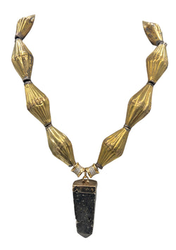 Brass Beads and Pyrite Pendant Necklace