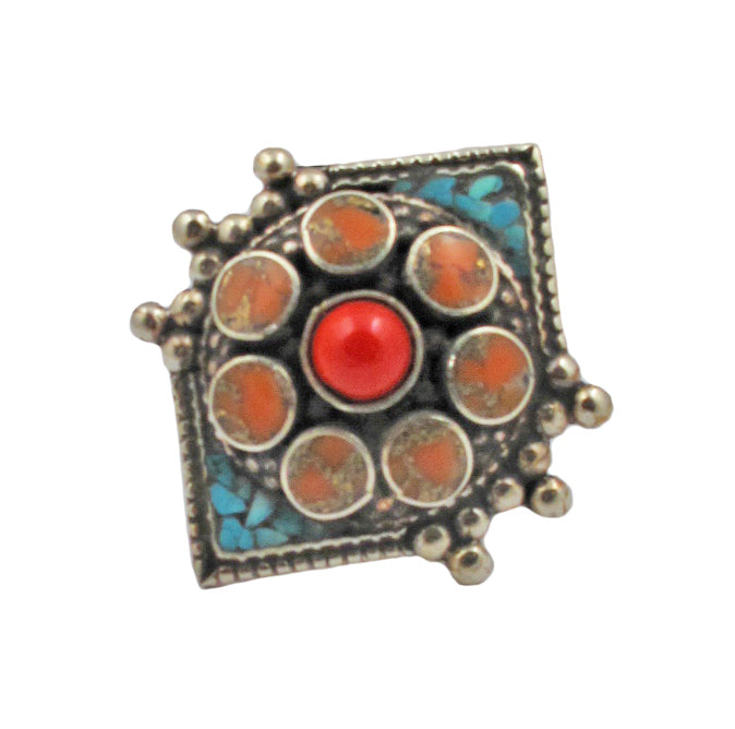 Coral Turquoise Ethnic Ring