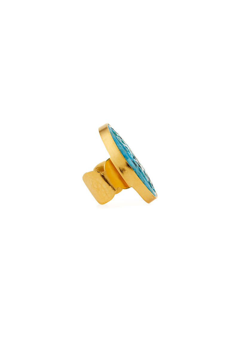 Carved Turquoise Gold Ring