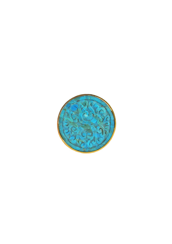 Carved Turquoise Gold Ring