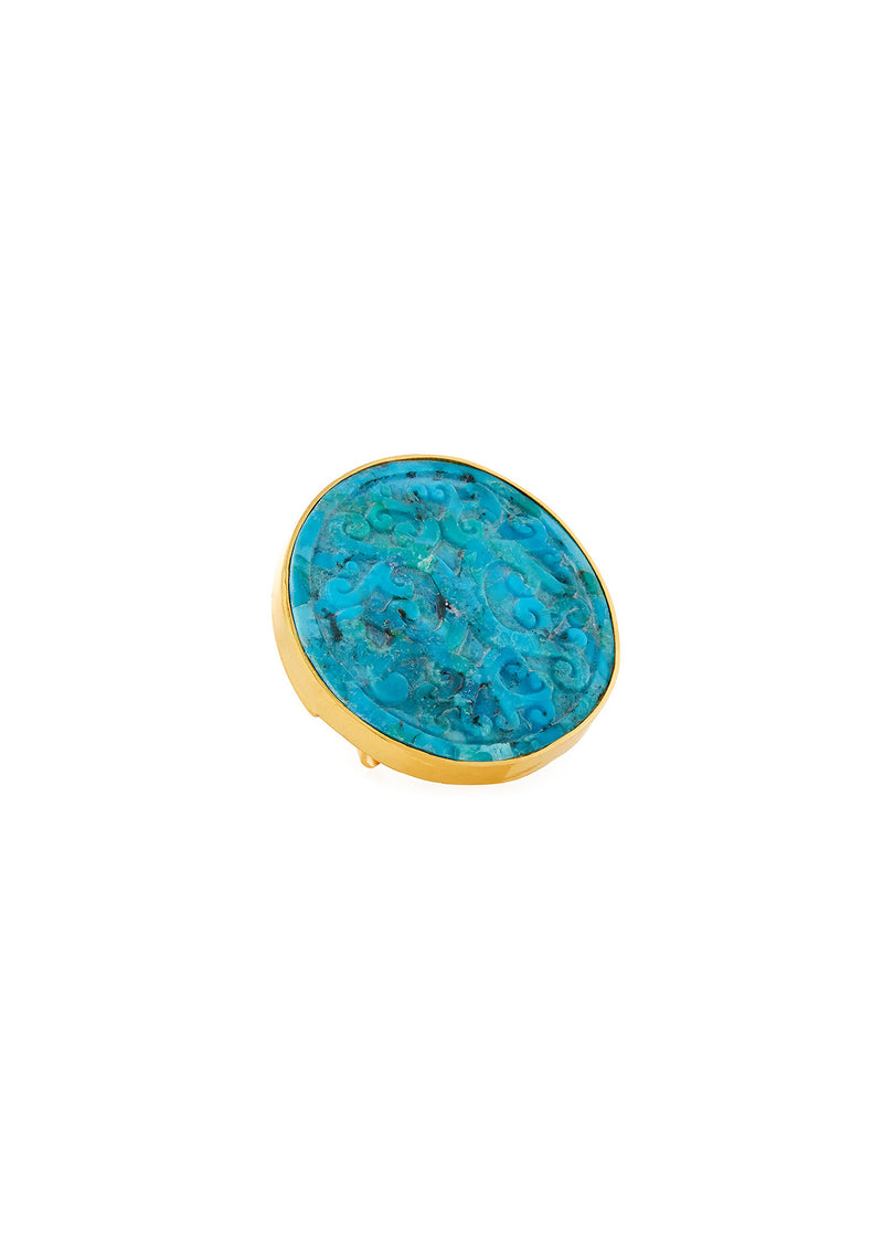 Carved Turquoise Gold Ring