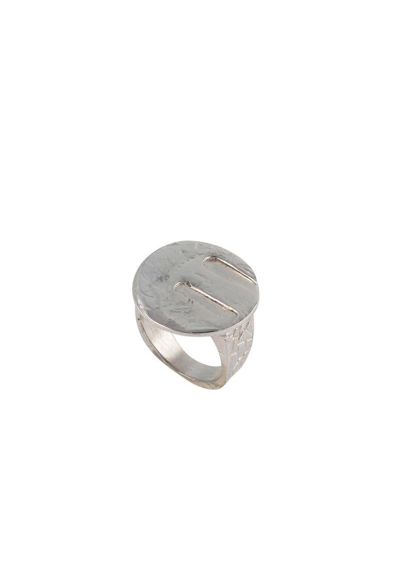 Rhodium Textured Coin Ring