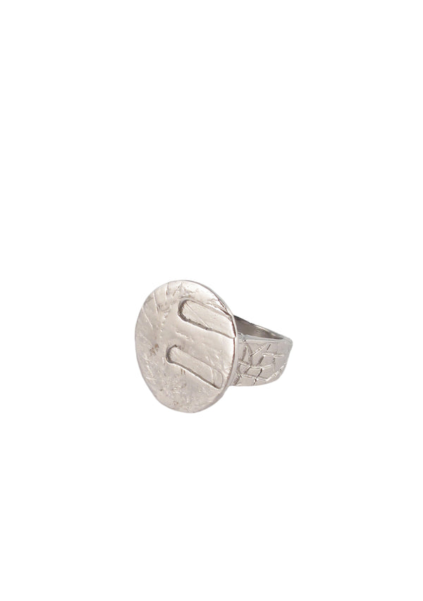 Rhodium Textured Coin Ring