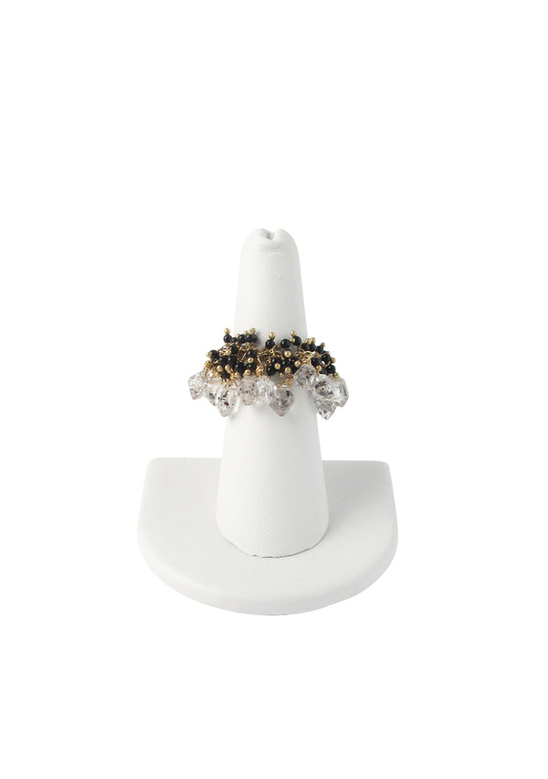 Herkimer Diamond Black Spinel Cluster Ring