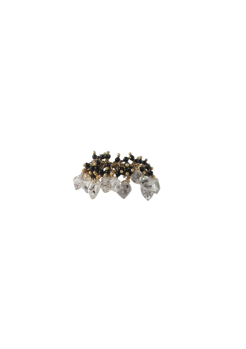Herkimer Diamond Black Spinel Cluster Ring