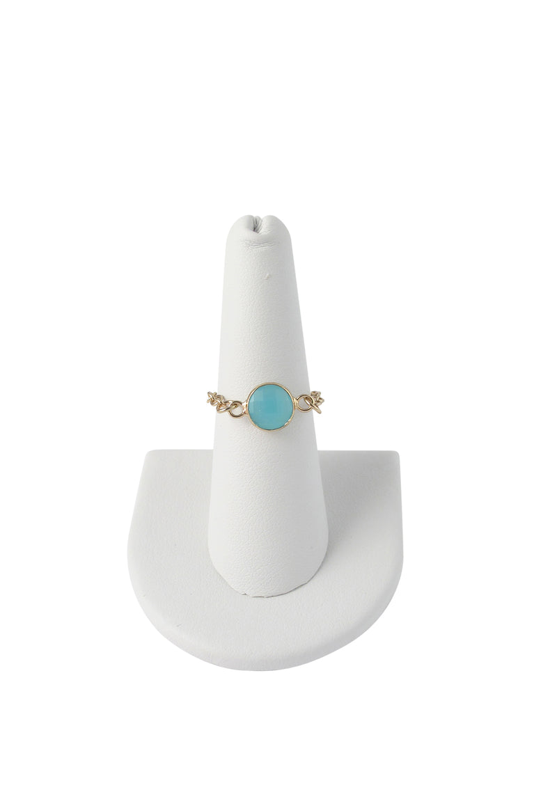 Blue Chalcedony Bezel Gold Ring