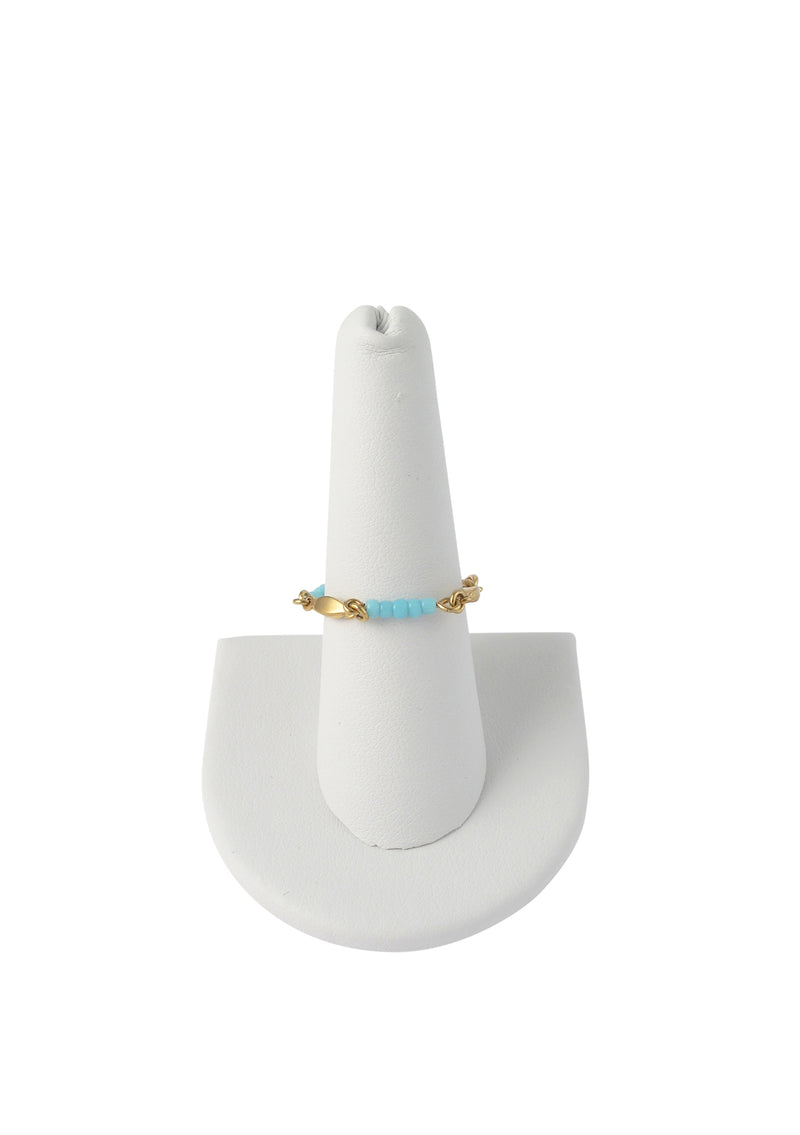 Light Blue Seed Bead Gold Ring