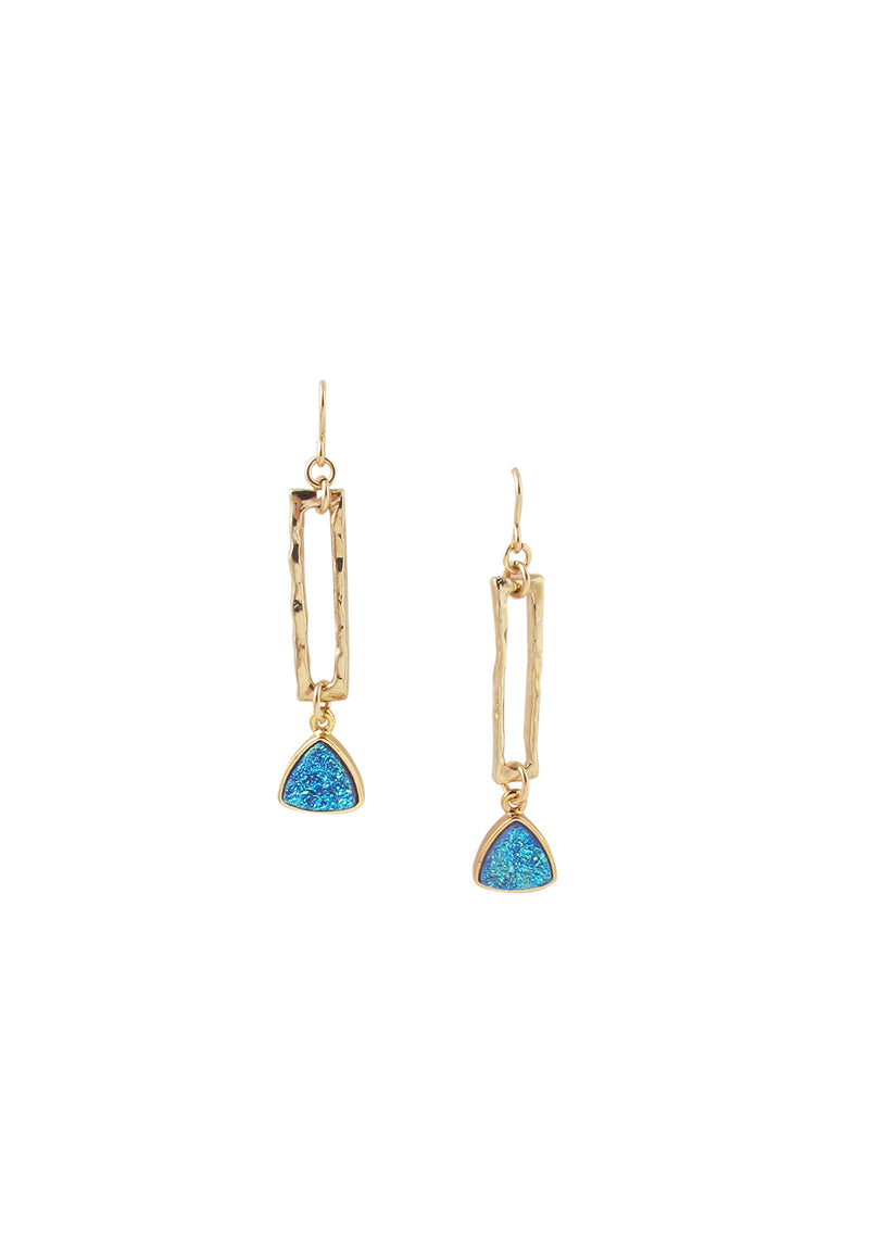 Blue Drusy Gold Dangle Earrings