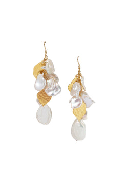 Freshwater Pearl Cluster Gold Leaf Earrings