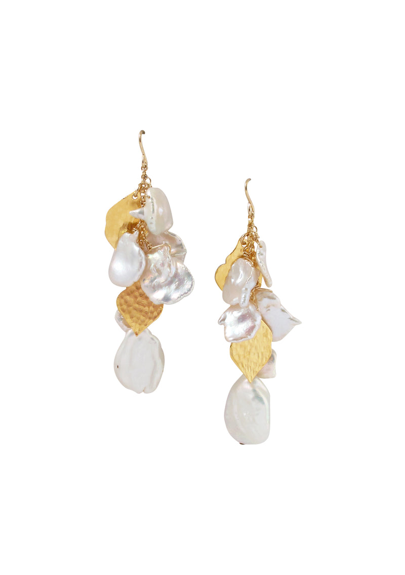 Freshwater Pearl Cluster Gold Leaf Earrings