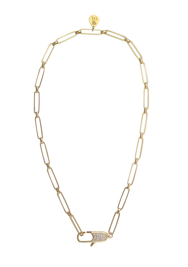 Diamond Illusion Clasp Gold Link Necklace