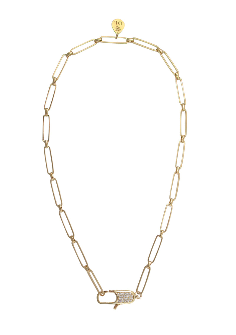 Diamond Illusion Clasp Gold Link Necklace