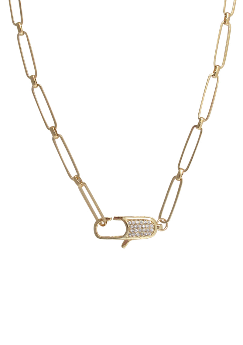 Diamond Illusion Clasp Gold Link Necklace